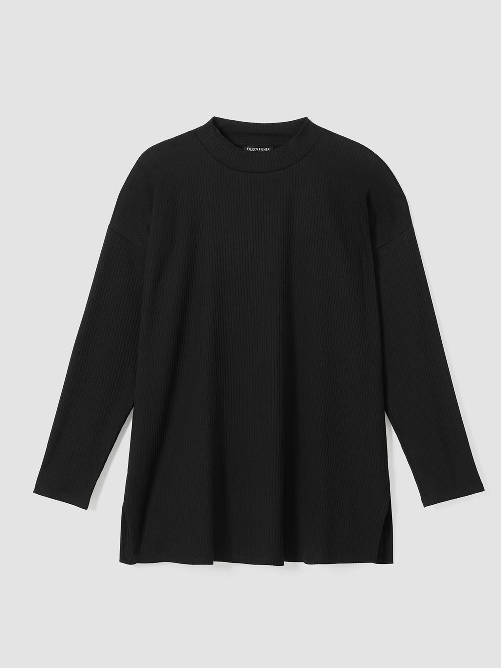 Eileen Fisher Cozy Stretch Rib Crew Neck Long Sleeve Top Size 1X Black